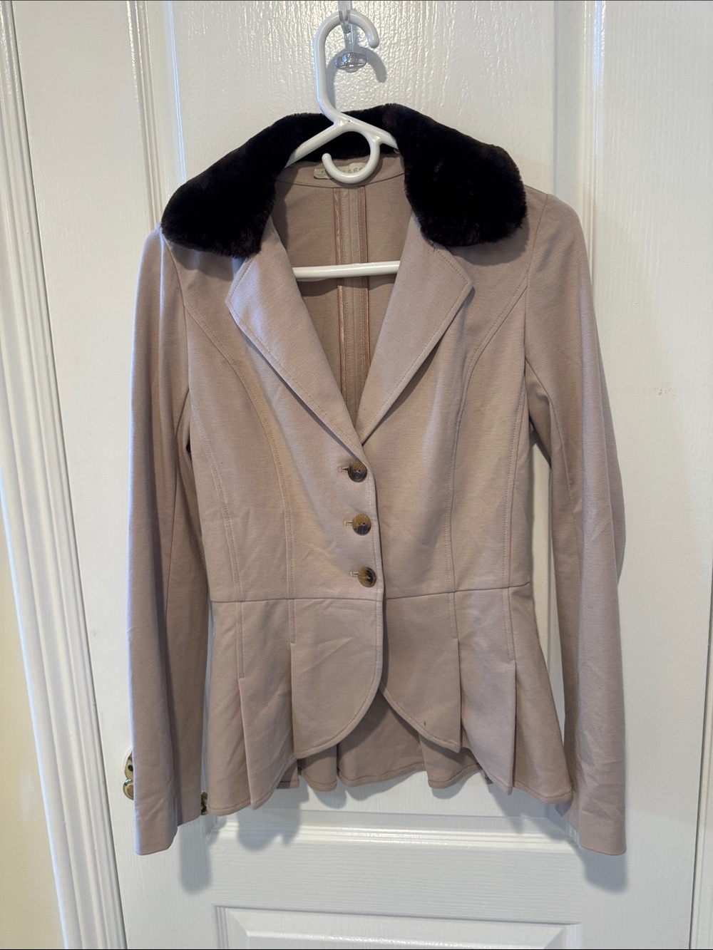 hinge Taupe Jacket with Dark Brown Faux Fur Collar
